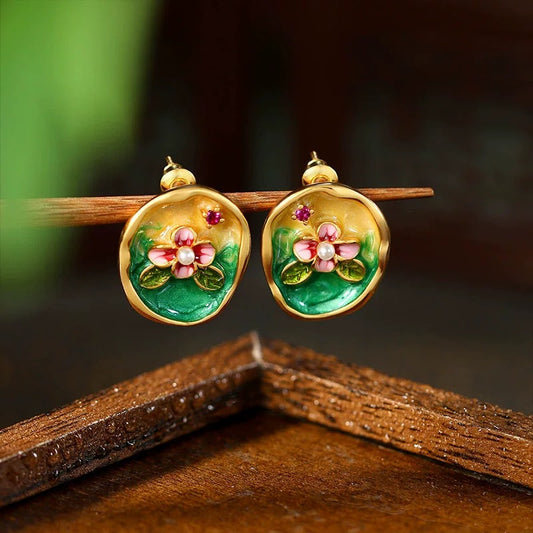 Vintage Oil Painting Earrings [Autumn Bloom]