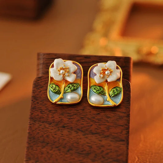 Vintage Oil Painting Earrings [Magnolia]