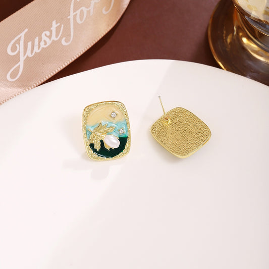 Vintage Oil Painting Earrings [Midsummer Dew]