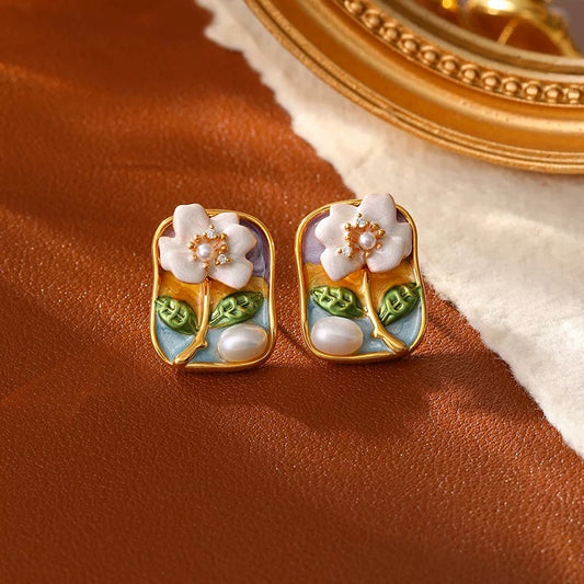 Vintage Oil Painting Earrings [Magnolia]