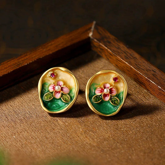 Vintage Oil Painting Earrings [Autumn Bloom]