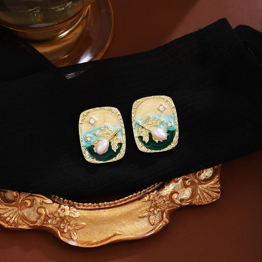 Vintage Oil Painting Earrings [Midsummer Dew]